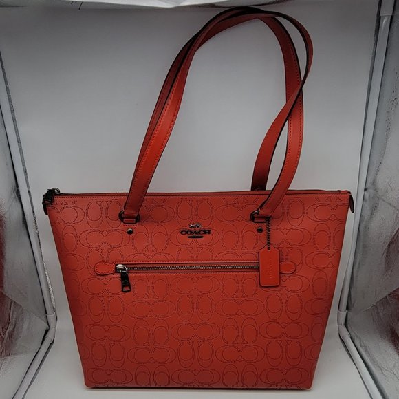 Coach Perforated Signature Leather Gallery Tote 1499 Miami Red - Picture 1 of 9